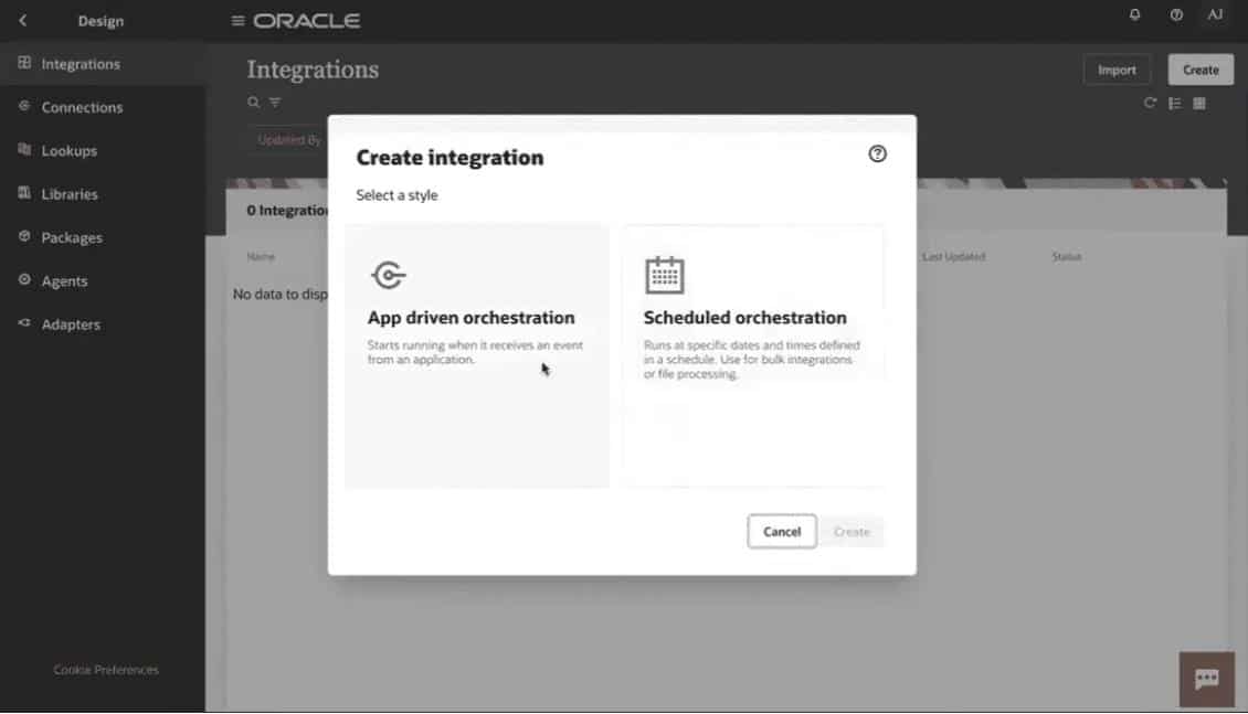 Interface Oracle Integration Cloud Gen3